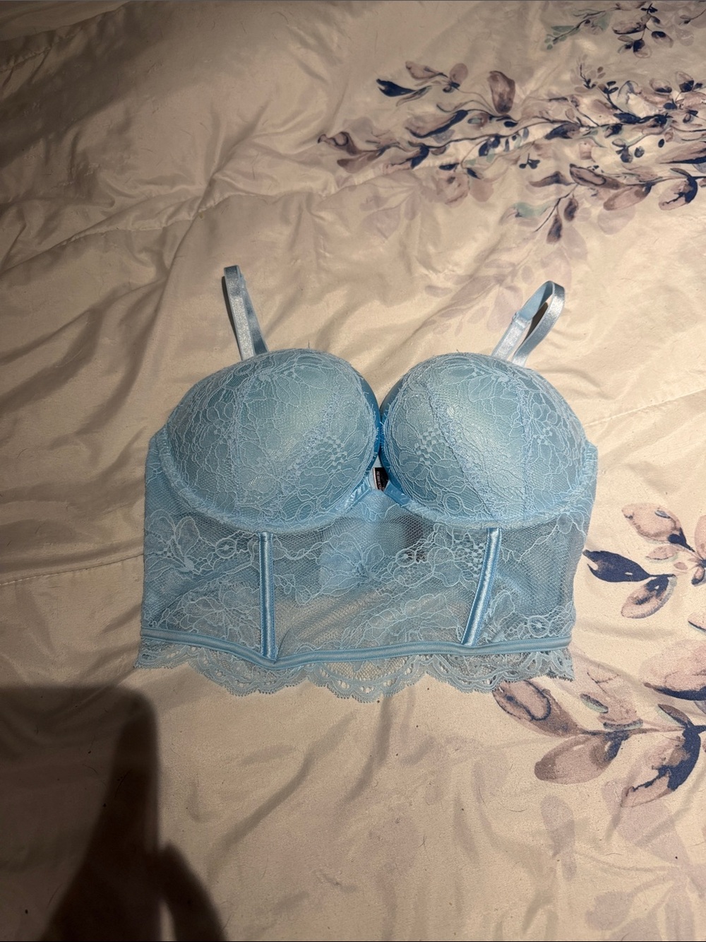 Victoria's Secret Pale Blue Lace Longline Bustier Bralette